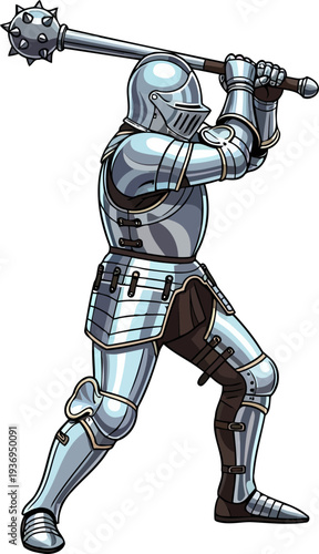 Heavy plate knight swinging a spiked morning star mace