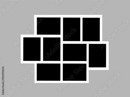Blank photo frame design, nine photo frame vector collage template layout.