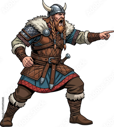 Norse commander pointing and shouting orders in battle