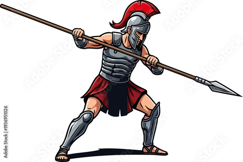 Roman soldier aiming a javelin spear in a throwing position