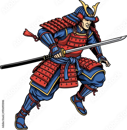 Samurai assassin sprinting with drawn katana sword