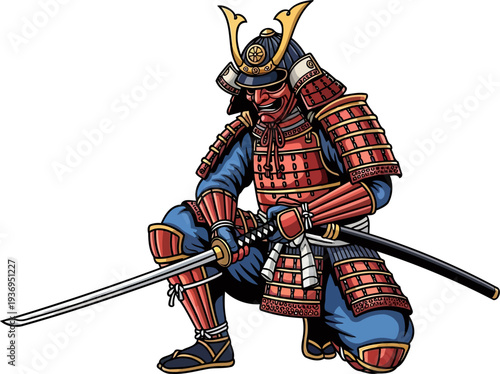 Ronin warrior resting on one knee with drawn sword