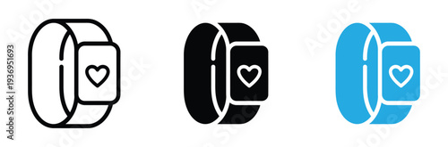 Smartwatch and Fitness Tracker Icons Set with Heart Rate Monitor for Health Tracking and Sports Activity