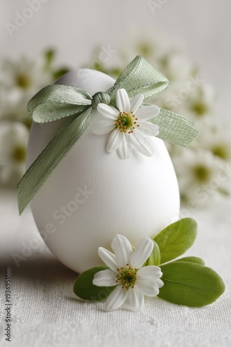 Wallpaper Mural Decorated egg with ribbon and green sprig on simple background Torontodigital.ca