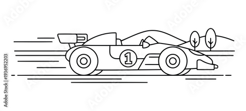 Race car coloring page with number one speeding on track