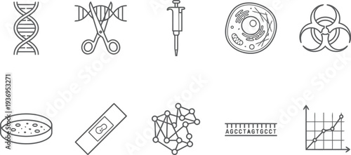 Set of biotechnology and genetic engineering line icons for science and research projects