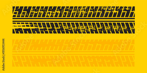 tire track yellow background with grungy effect vector