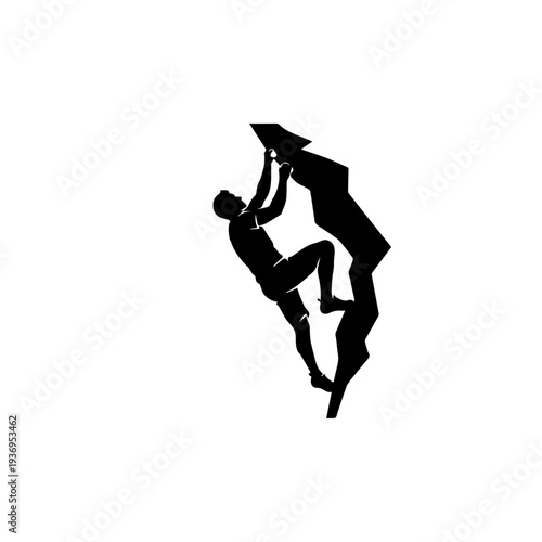 Man climbing steep rock cliff silhouette - Extreme sports and mountain adventure concept.