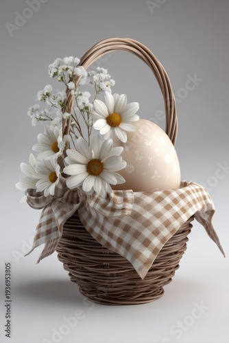 Wallpaper Mural plain basket with ribbon-tied egg hanging slightly outside Torontodigital.ca