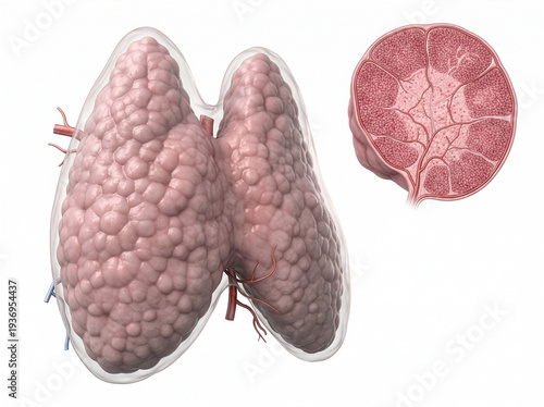 Detailed structure of the thymus gland on a white background showing its components and sections clearly for educational purposes