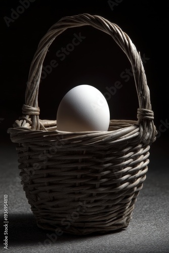 Wallpaper Mural Basket with one egg and shadow in thin frame on empty background Torontodigital.ca