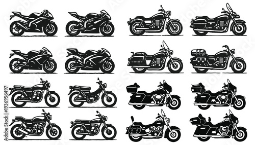 Motorcycle Silhouettes Collection Diverse Bike Types Vector Set