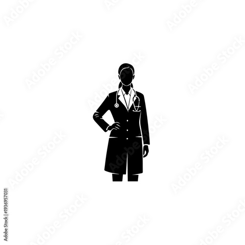 Female Doctor Silhouette Icon – Medical Professional Woman Standing Illustration