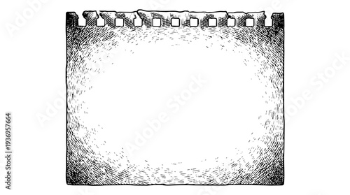 Calendar page binding vector engraving style on white isolated background for planner template poster design