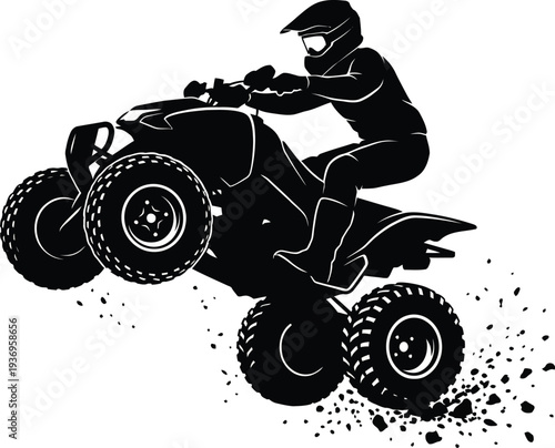 Quad Bike Rider Jumping Silhouette Vector ATV Extreme Sport Adventure Off Road Racing Black Figure Isolated