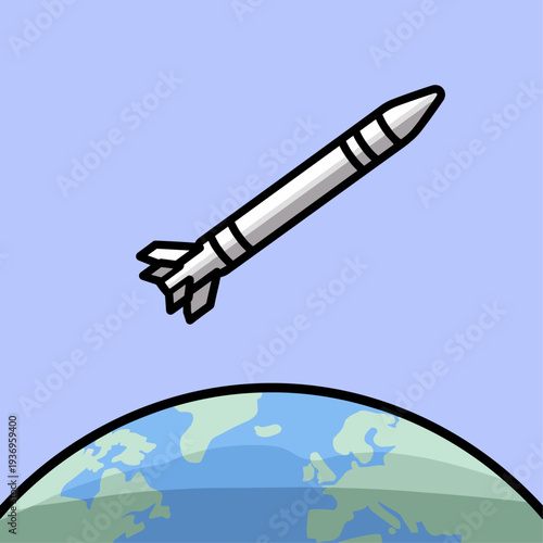Cartoon Rocket Launching into the Sky.