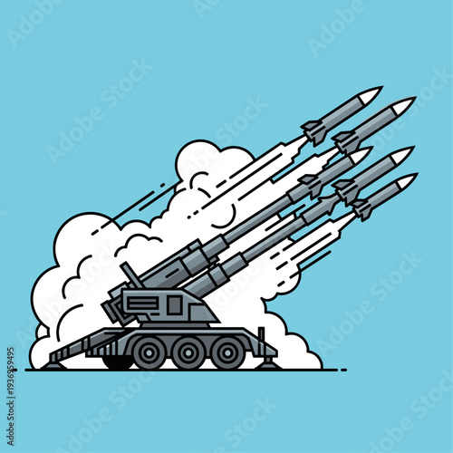 Military Missile Launcher Vehicle with Rockets.