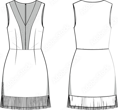 Women long sleeve square neck crop top fashion technical drawing with fitted bodice, front and back view apparel design template