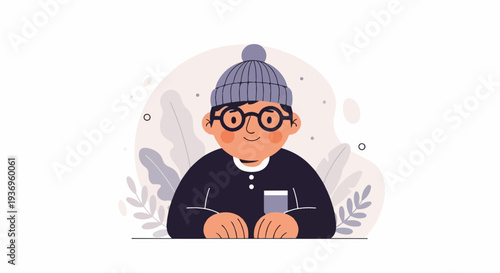 A cheerful person in a beanie and glasses, with plants in the background