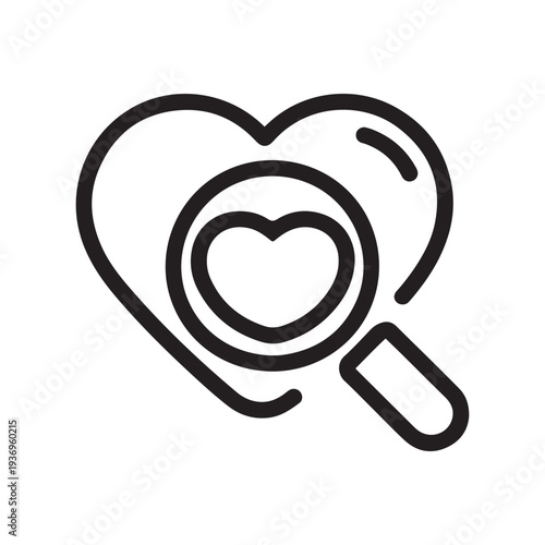 Magnifying Glass Researching Heart Shape Icon For Love Discovery Online Dating And Cardiology Health Checkup