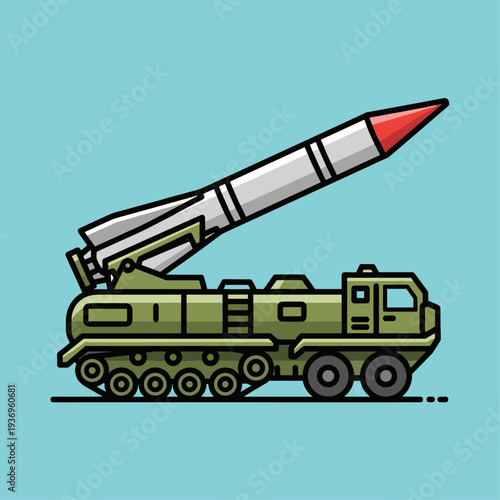 Military Missile Launcher Vehicle Cartoon Illustration.