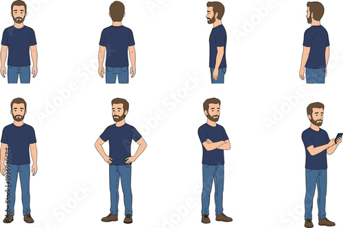 Flat vector illustration of a modern coworking space featuring professionals at standing desks with dual monitors and seated workstations