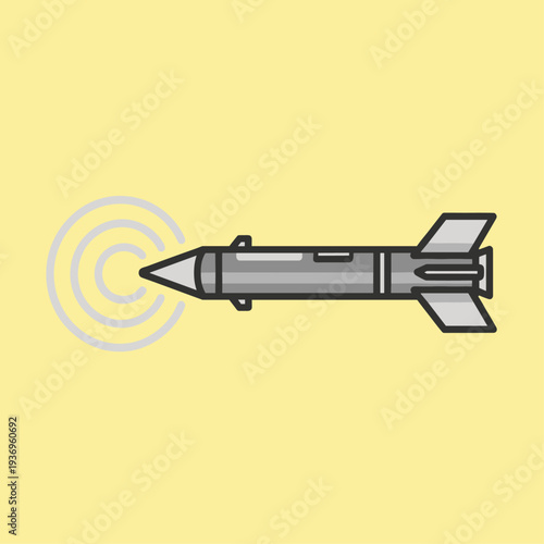 Gray Missile Icon with Radar Signal.
