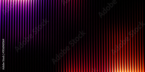 Abstract vertical stripes with vibrant purple and red gradients fading into black background lines