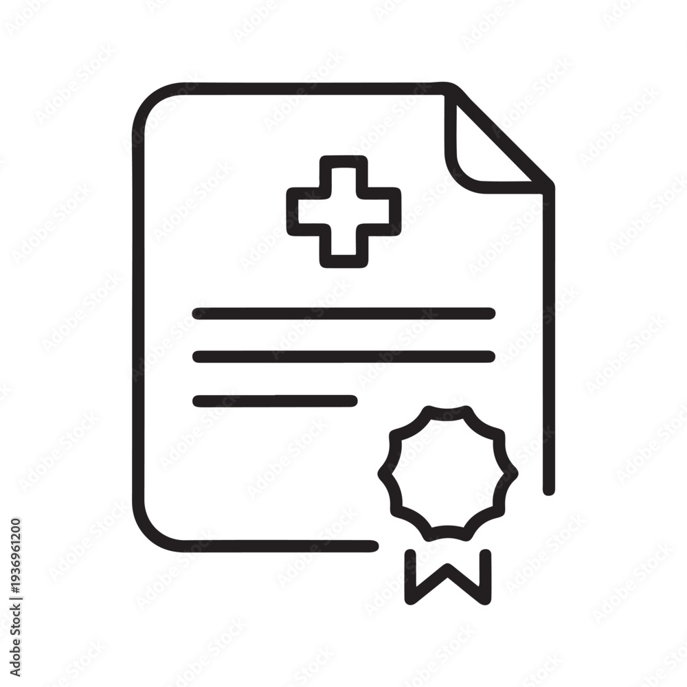 Obraz premium Professional Medical Certificate Document Line Icon Vector Illustration for Health Warranty and Records