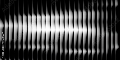 Asymmetrical Light and Shadow on Vertical Stripes with Wavy Distortions in Monochrome abstract