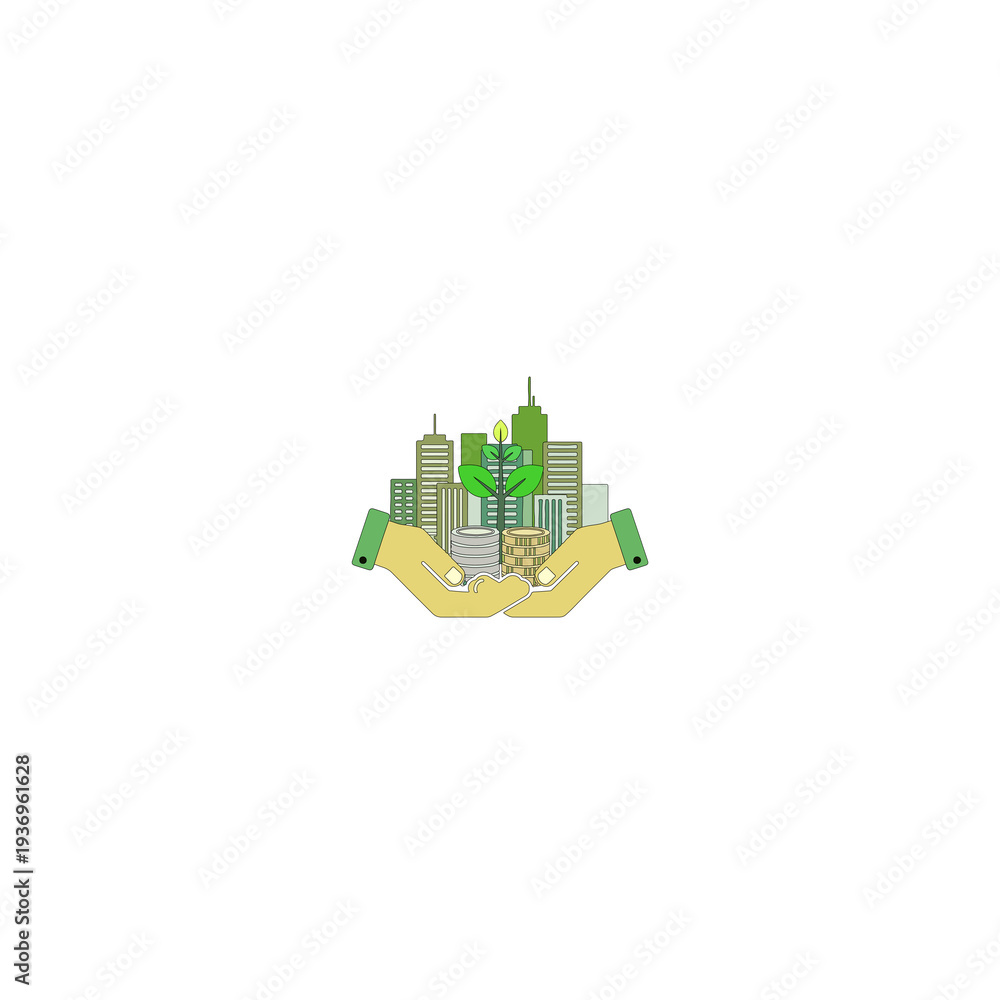 Naklejka premium Green Investment and Sustainable City Growth Concept Vector Illustration