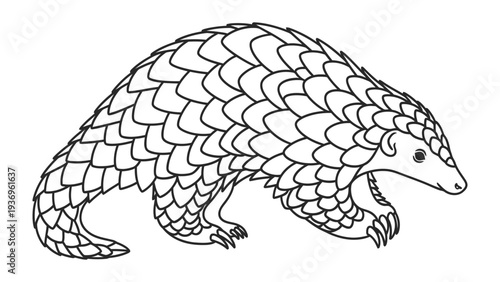 Scaly Anteater Silhouette: A meticulously drawn, minimalist illustration captures the unique essence of a pangolin, showcasing its distinctive scale-covered body and endearing features.
