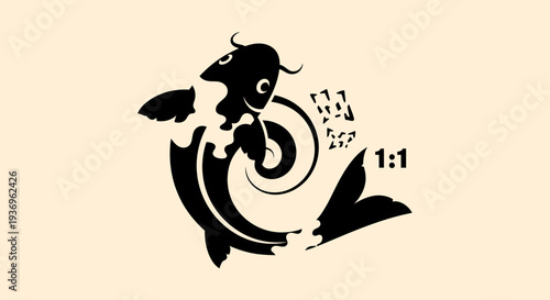 Black Koi Fish Silhouette with Japanese Kanji and 1:1 Ratio