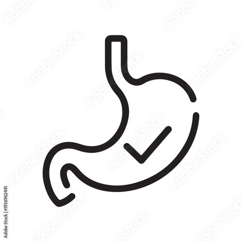 Healthy Stomach with Checkmark Line Icon Vector Illustration for Digestive Health and Gastroenterology