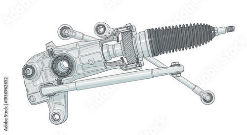 Detailed illustration of a car's power steering rack and pinion mechanism.