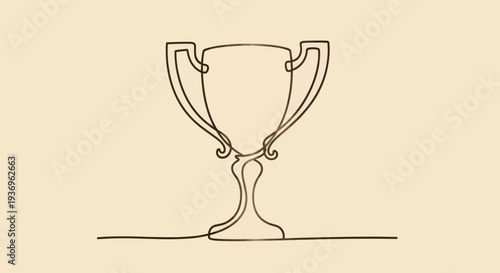 Continuous one line art drawing of a trophy cup on a light background.