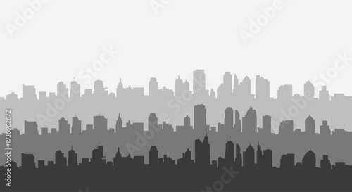 City skyline silhouette graphic with a modern urban landscape gradient.