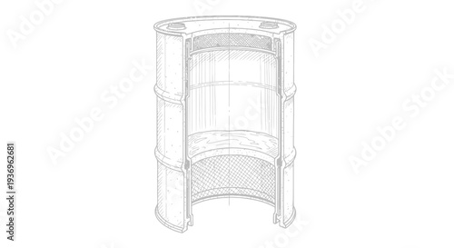 Cross-section of an industrial drum or barrel showing internal structure.