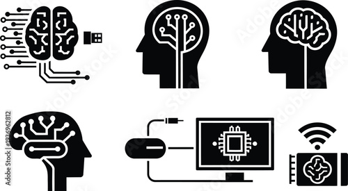 Artificial Intelligence and Brain Computer Interface Vector illustration