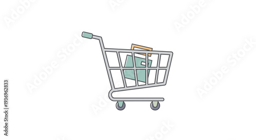 Shopping cart filled with items, symbolizing online shopping.