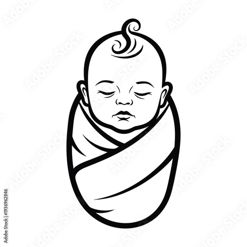 Baby swaddled in blanket sleeping peacefully with closed eyes