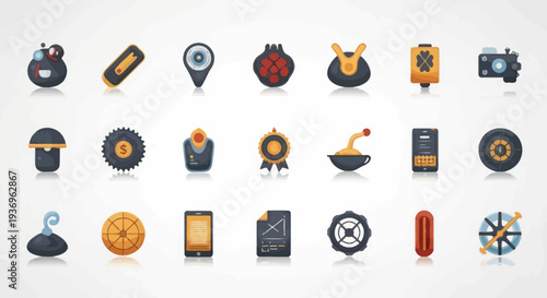 Vector set of stylized game UI icons and cartoon asset elements