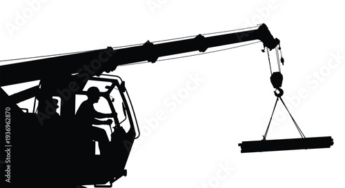 A striking black silhouette of a crane lifting construction materials showcasing industrial power and precision silhouette high quality professional