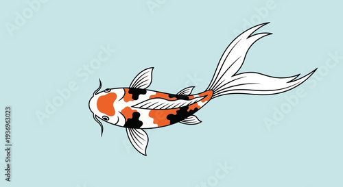 Elegant Koi Fish Illustration Swimming Gracefully on Light Blue Background