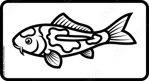 Simple Black and White Koi Fish Icon, Vector Illustration