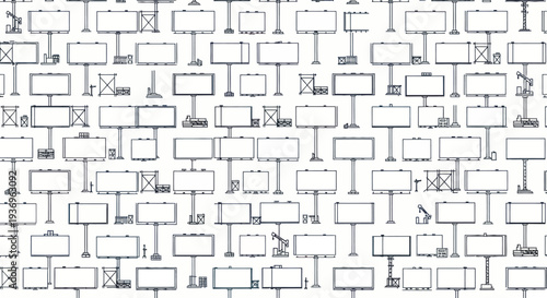 Seamless pattern of various line art billboards with blank spaces for advertising.
