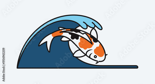 Koi Fish Riding a Wave, Japanese Art Style