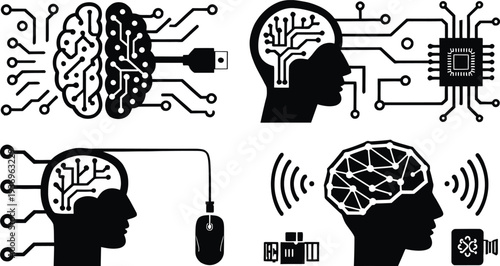 Artificial Intelligence and Brain Computer Interface Vector illustration