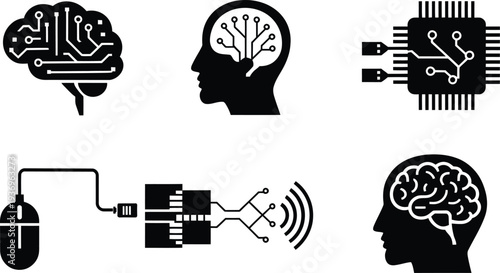 Artificial Intelligence and Brain Computer Interface Vector illustration