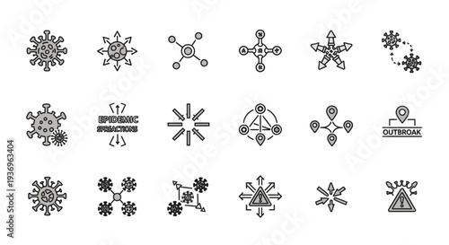 Epidemiology Warning and Virus Outbreak Outline Icon Set